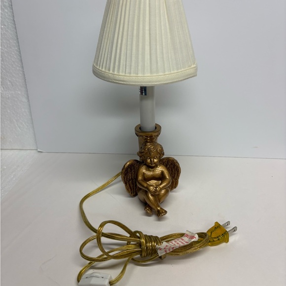 Vintage Gold Cherub Table Lamp With Pleated Shade Small - Picture 5 of 12
